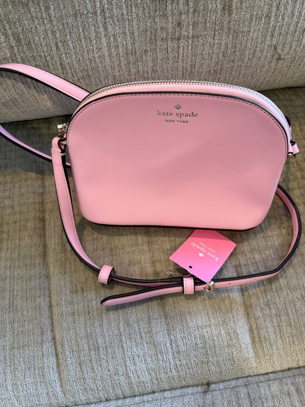 Kate Spade Pink small domed Crossbody Crossbody Bag Saffiano 7 1/2 by 6 new - Picture 12 of 12